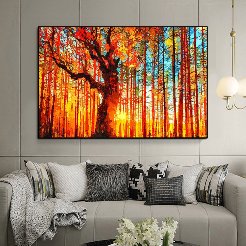 Modern Nordic Abstract Oil Painting Printed on Canvas Autumn Landscape Posters and Prints Wall Picture for Home Decor No Frame