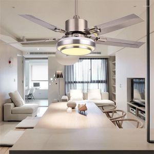 Ventiladores de techo nórdicos modernos con control remoto LED plateado claro de 3 colores para el hogar, comedor, dormitorio, salón, decoración de oficina