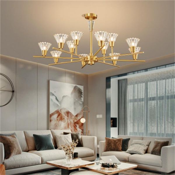 Lustre en verre de cristal nordique moderne salon lampes suspendues chambre lampes en cuivre pur lumière éclairage original plafonniers