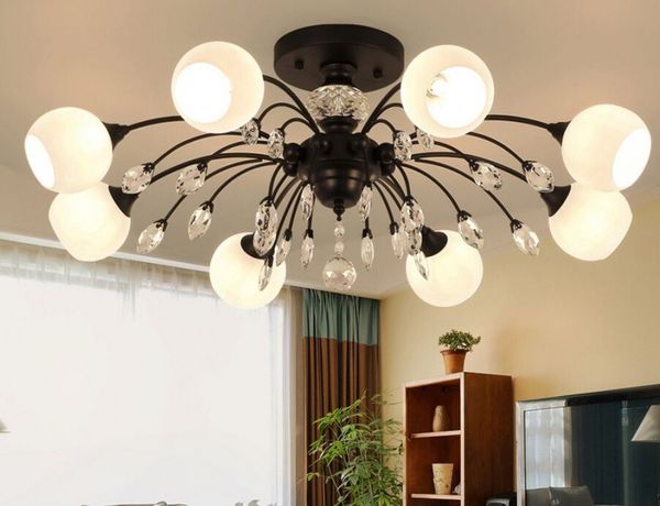 Moderne Nordic Design rond LED LED de fer noir Crystal Crystal Crystal Chandelier Lights Lampe de luminaires pour salon à la maison Chambre à coucher Myy