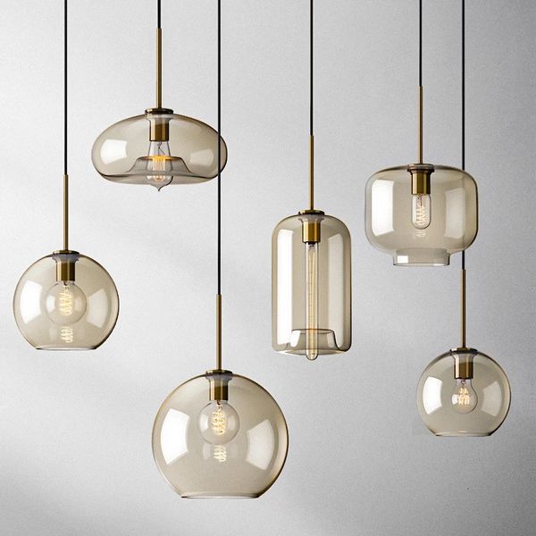 Lámpara colgante nórdica moderna para loft, lustre de cristal, decoración industrial, accesorios de luces E27/E26 para cocina, restaurante, lámpara 240320