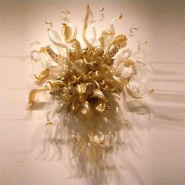 Moderne Nordic Lampen Custom Color and Size Crystal Handgeblazen Blaker Woondecoratie Murano Gold Color Glass Art Muurverlichting 60 door 80cm LED-bollen