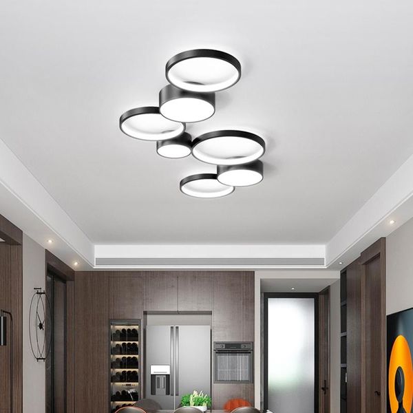 Plafonnier LED rond noir en fer et acrylique, design nordique moderne, luminaire décoratif de plafond, idéal pour un salon, une chambre à coucher, une salle à manger ou une mosaïque El