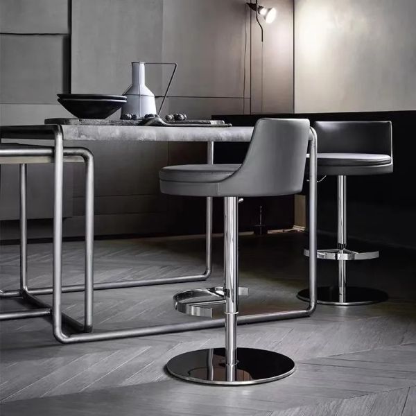 La silla de barra giratoria de lujo nórdica moderna se puede elevar el taburete de la barra minimalista de la cafetería y bajar los muebles de barra de metal de metal alto hy