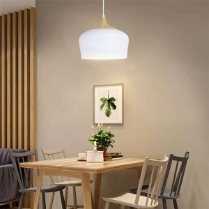 Moderne Noordse eenvoudige houten hanglampen LED Hanglamp Wit aluminium verlichtingsarmatuur keuken eetkamer restaurant decor decor