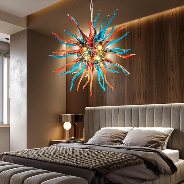 Novedad moderna araña de cristal soplado a mano estilo Murano diseño de estilo occidental bombilla LED lámpara colgante para dormitorio, sala de estar, restaurante, pasillo del hotel
