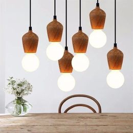 Lampes suspendues modernes en bois de chêne, Vintage, luminaire suspendu, fil noir, ampoule Edison E27, luminaire suspendu267Z