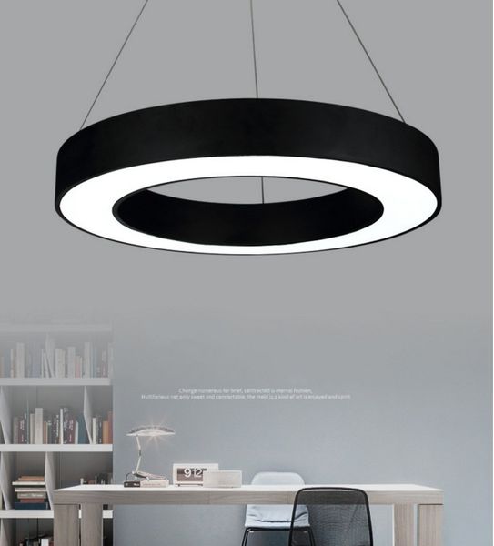 Livraison gratuite moderne bureau LED cercle pendentif lumières ronde suspension suspension pendentif lampe anneau lustre LLFA