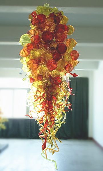 Lámpara de araña de cristal soplado artesanal de burbujas de cristal grande de 48 pulgadas de color naranja moderno- marca Girban