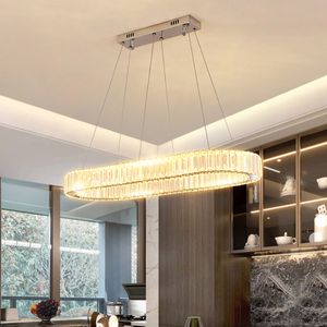 Moderne Ovale Eetkamer Led Kroonluchter Luxe K9 Kristallen Kroonluchter Stalen Plating Kroonluchter Woonkamer Minimalistische Lampen