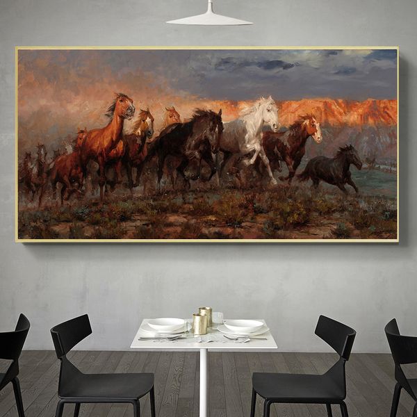 Peinture moderne Un groupe de chevaux de course colorés imprime des affiches sur toile d'art mural Picture artistique pour le salon