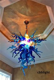 Moderne hanglampen LED -lichten Blauwe kleur 24*32 inch met de hand geblazen borosilicaat Murano -stijl glas kroonluchter indoor verlichting voor hotellobby decor LR451