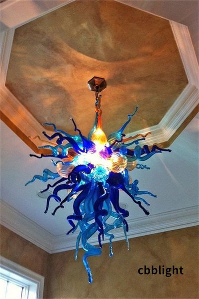 Lámparas colgantes modernas Luces LED Color azul 24 * 32 pulgadas Soplado a mano Borosilicato Estilo Murano Lámpara de araña de cristal Iluminación interior para la decoración del vestíbulo del hotel LR451