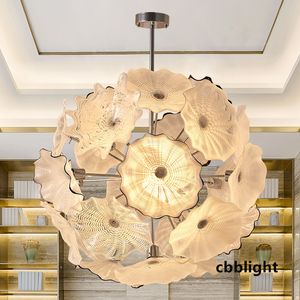Lampes suspendues modernes couleur blanche Dia44 pouces plaque de verre lustres de Murano lustre en verre soufflé à la main éclairage LED luminaires suspendus de luxe décor LR1435