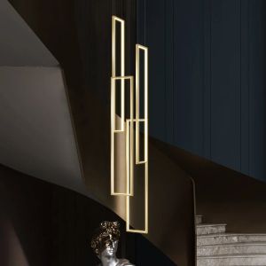 Moderne hanglamp led trap trap kroonluchter minimalistische rechthoekige villa duplex kroonluchter zwart/gouden woonkamer hangende lampen