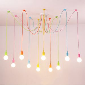 Lampes suspendues modernes 13 couleurs bricolage éclairage multicolore Silicone E27 porte-ampoule lampes décoration de la maison 4-12 bras câble en tissu