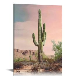 Moderne foto's voor woonkamer strand palmbomen schilderijen canvas zomer roze muur kunst saguaro cacti artwork home decor giclee houten ingelijste uitgerekt klaar om op te hangen