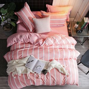 Moderne Rose Stripe Literie Ensemble Simple Double Reine King Size Housses De Couette Nordic Cartoon Housse De Couette Dot Plaid Drap De Lit Simple LJ201015