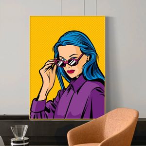 Moderne Pop Graffiti Mur Art Abstrait Aquarelle Femme Lunettes Toile Peinture Affiche Chambre Salon Décoration Murale Murale