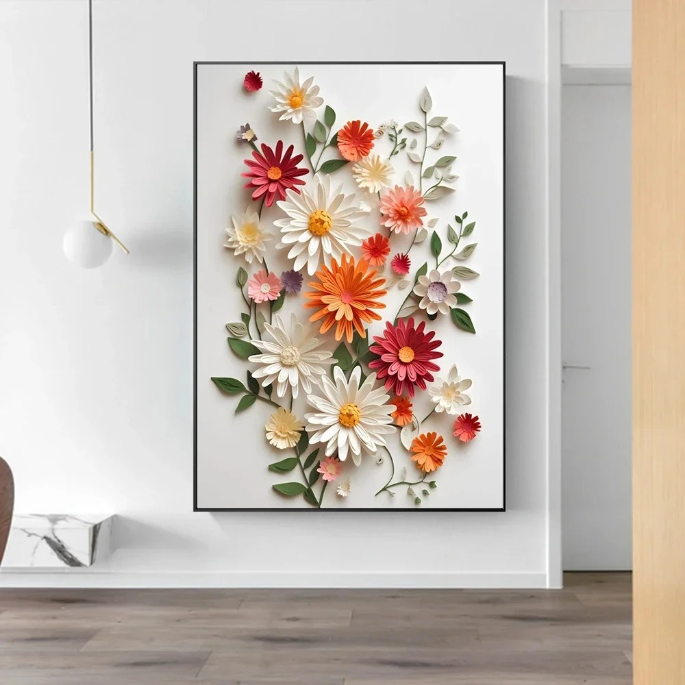 Modern Print 3D Flowers Painting on Canvas Posters,Wall Art Picture Home Decoratives Bedroom Living Room Gifts Unframed