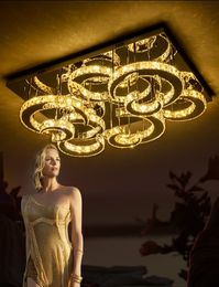Moderne Rechthoek Crystal Plafondverlichting Kroonluchters Creatieve LED Maan Licht Rvs Fixture Villas Woonkamer Foryer Hotel Restaurant Lighting Lampen