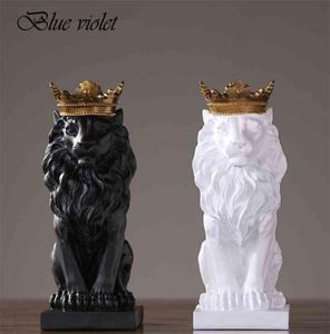 Statue animale en résine moderne, couronne dorée, Figurine de Lion noir, accessoires de décoration pour la maison, décor de salon et de bureau 2108279503974