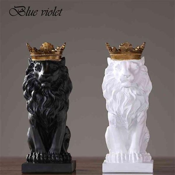 Statue d'animal en résine moderne, couronne dorée, Figurine de Lion noir, accessoires de décoration pour la maison, décor de salon et de bureau 210827203C