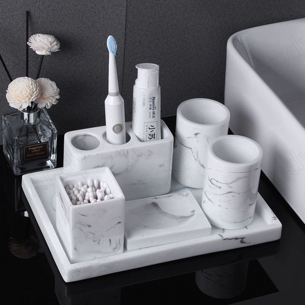Accessoires de salle de bain en résine moderne en marbre texture de bureau de bains de bouche