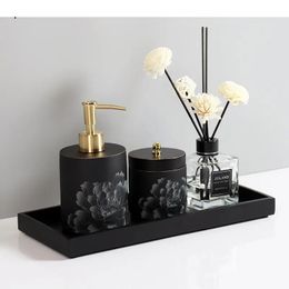 Moderne Hars Badkamer Toilettas Set Draagbare el Zeepdispenser Tandenborstelhouder Wattenstaafje Doos Lade Accessoires 240118