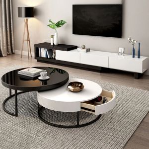 TV à domicile rétractable moderne meubles de salon Nordic Light Luxury Wood TV Cabinet Creative Coffee Table Combination