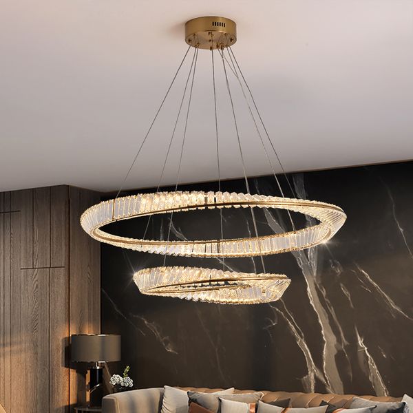 Anillo moderno lámparas de cristal LED lámpara de araña para sala de estar diseño dorado comedor decoración del hogar lámpara de dormitorio de cristal circular