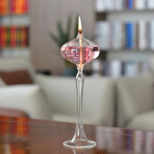 Moderne romantische transparant glaslamp kandelaar handgemaakte lange olielamp met hoge voet glas olielamp kandelaar Partij handwerk