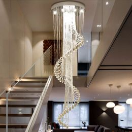 Lumières de chambre modernes spirale K9 lustre en cristal escalier créatif LED lampe suspendue hôtel Villa décoration grande suspension