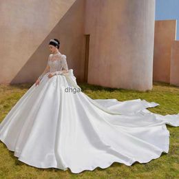 Modern Satin A Line Wedding Jurken 2023 Pleits Plus Size Garden Country Bruid feestjurken Robe de Soiree Sweetheart Sweep Train Bruid Bling Pequins Wed -jurken