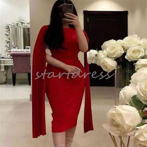 Moderne Saoedi -Arabische Dubai -avond met Cape Sleeve Elegant Red Mermaid Prom Maxi Holiday Tail Party Wear naast fatsoenlijke diner verjaardagjurk