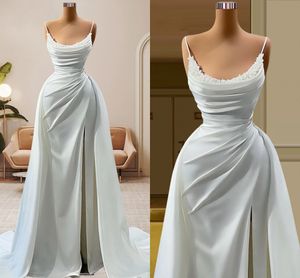 Moderne ronde hals trouwjurk beige/ivoor bruidsjurken met afneembare sleep luxe voor dames 2-delig vestido de novia casamento op maat