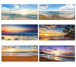 Pintura en lienzo de puesta de sol de playa de olas de mar modernas, carteles e impresiones de paisaje marino natural, imágenes artísticas de pared para decoración de sala de estar 3331885