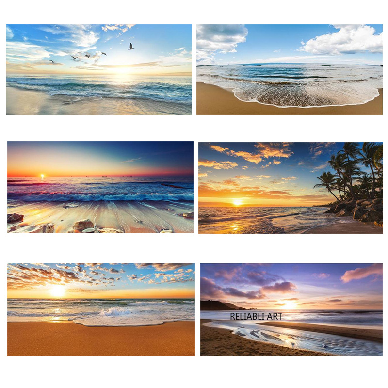 Modern Sea Wave Beach Sunset Canvas Painting Nature Seascape Posters And Prints Wall Art Pictures For Living Room Decoration