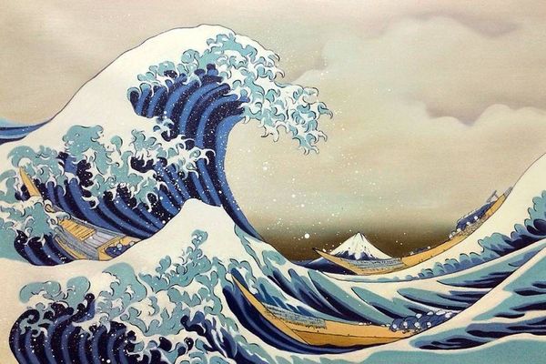 Moderno pintura al óleo del paisaje marino en lienzo para la decoración del hogar pintado a mano la gran ola fuera de Kanagawa por Katsushika Hokusai Wall Art Pictures sin marco