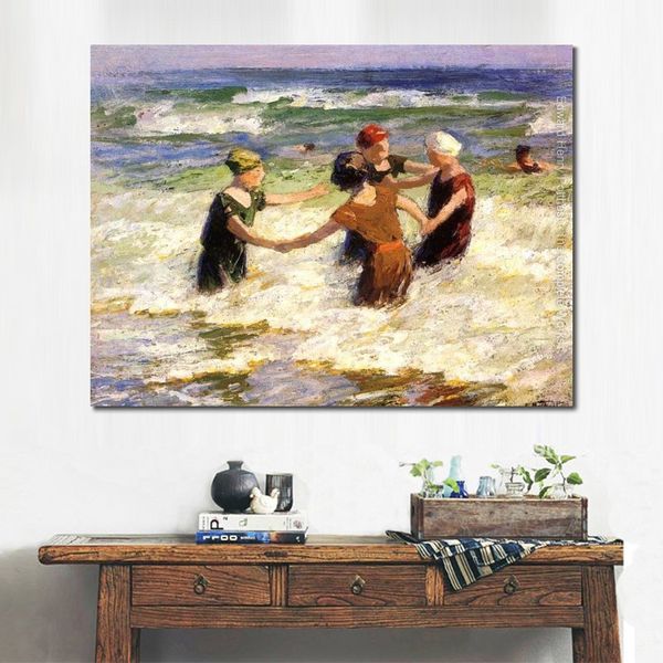 Lienzo de paisajes marinos modernos, arte de pared, un grupo feliz, pintura de Edward Henry Potthast, obra de arte famosa hecha a mano, el mejor regalo
