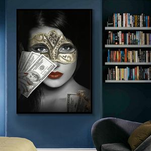 Moderne Sexy femmes brûlant des Dollars toile Art peinture à l'huile mur Art affiches imprime des images murales pour la décoration de la maison Cuadros