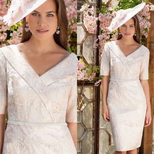 Moderne schede ispirato moeder van de bruid jurk v-hals korte mouw sjerp print bruiloft gasten jurken knielengte avondjurk