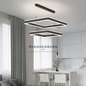 Moderne Simple En Aluminium LED Lustre Rectangulaire Pendentif Lampes Noir Nordic Lights Luminaire Pour Salon Restaurant Salle À Manger