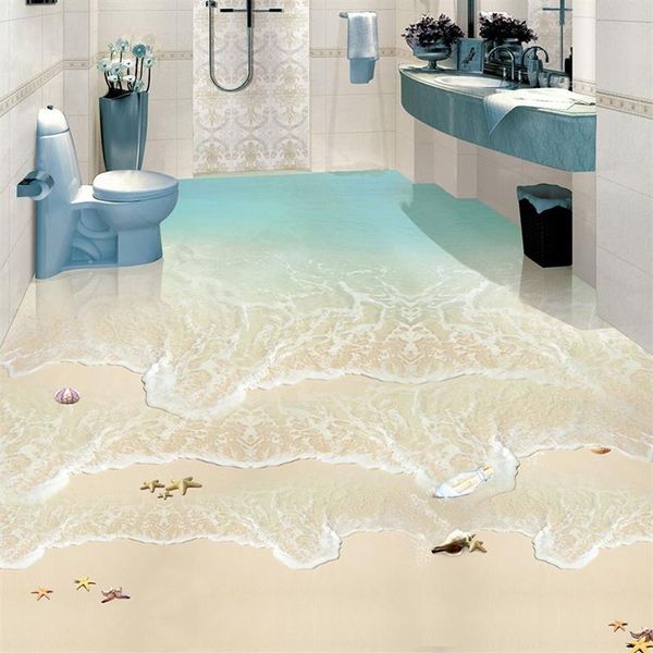 Moderne Simple plage mer vague Po papier peint 3D carrelage peintures murales autocollant salle de bains étanche auto-adhésif 3D Wallpaper251d