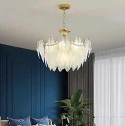Lámpara de araña de cristal de pluma de perla de decoración Simple moderna, lámpara de lujo para sala de estar, dormitorio, comedor, cocina, lámpara colgante de diseño