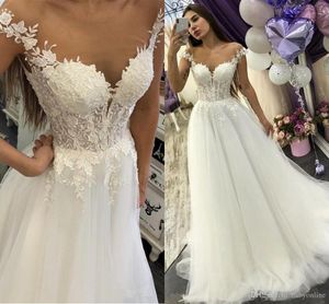 Moderne eenvoudige kant tule bohemain goedkope trouwjurken kant appliques off shoulder spaghetti trouwjurk bruidsjurken gewaad de mariage