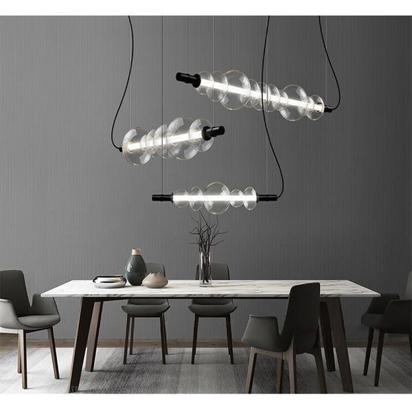 Moderne Simple LED Lustre Art Verre Tube Café Bar Restaurant Éclairage Décoratif Lampes Suspendues
