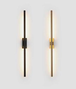 Modern eenvoudige lineaire buis LED wandlamp op achtergrond tegenover muurlicht LED BEDBEDBEDSDAAD FOYER COORSE BLACK GOUD LED SCONCE 218566451