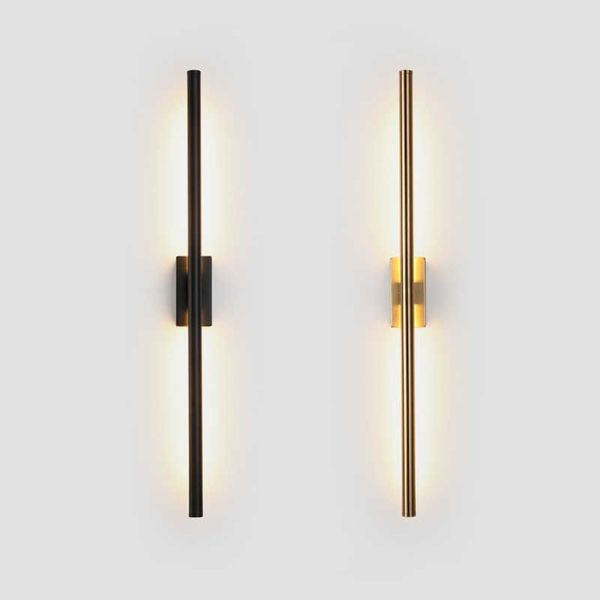 Lámpara de pared LED de tubo lineal simple y moderna, fondo arriba hacia abajo, luz de pared opuesta, pasillo de vestíbulo de noche, aplique LED de oro negro 21268I