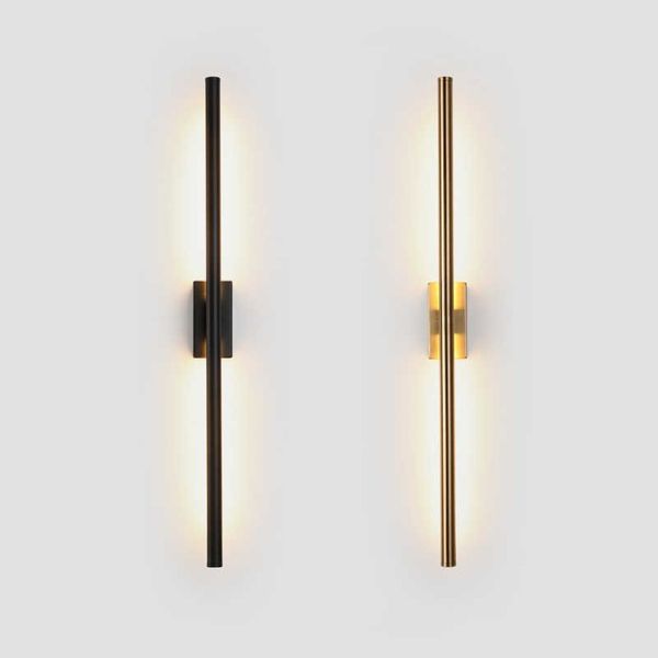 Lámpara de pared LED de tubo lineal simple y moderna, fondo arriba hacia abajo, luz de pared opuesta, pasillo de vestíbulo de noche, aplique LED de oro negro 21242U